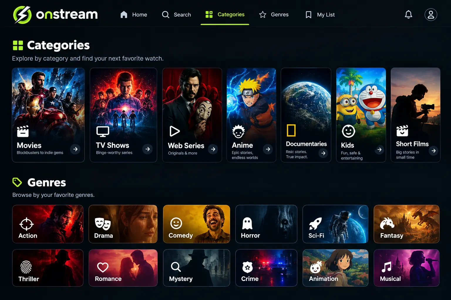 OnStream APK Old Version (2026): Safe Download Guide 4 Onstream apk Categories and genres