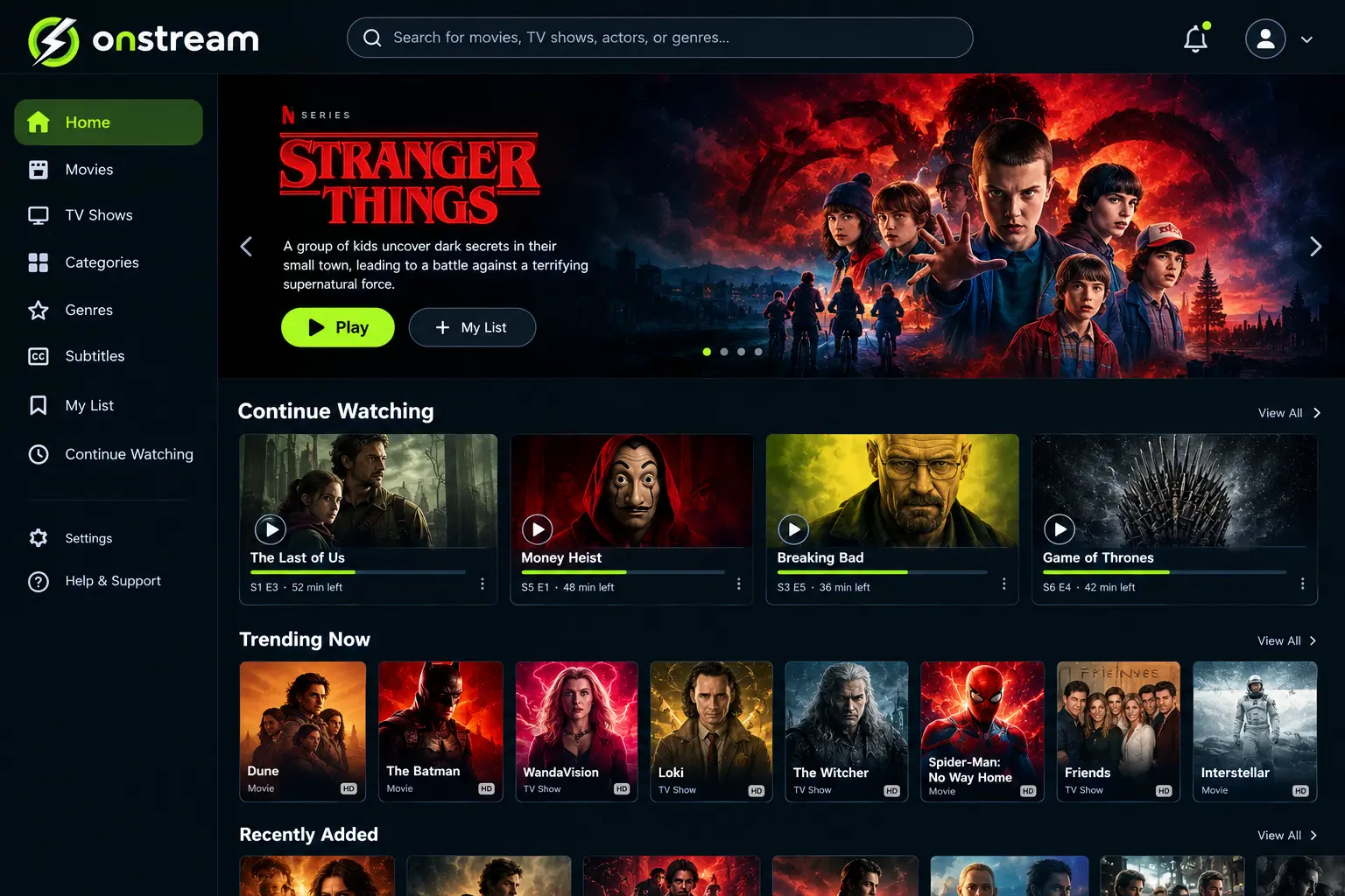 OnStream APK Old Version (2026): Safe Download Guide 8 Onstream user interface
