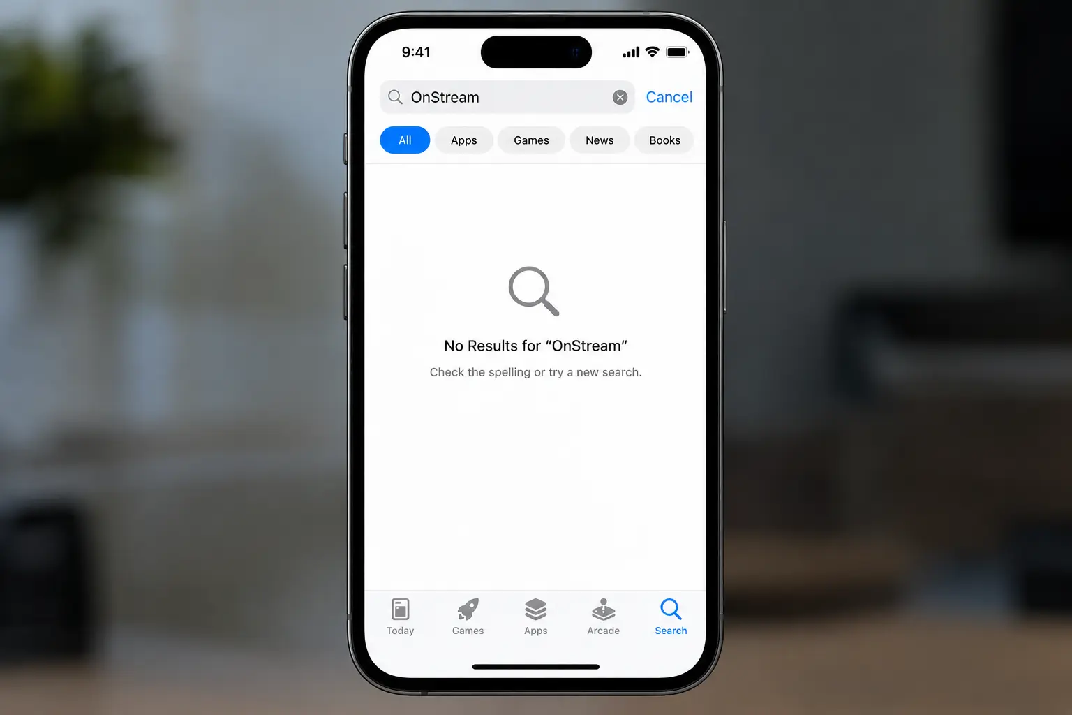 OnStream for iOS – Easy & Free Install Guide (2026) 2 iPhone App Store Search Screen