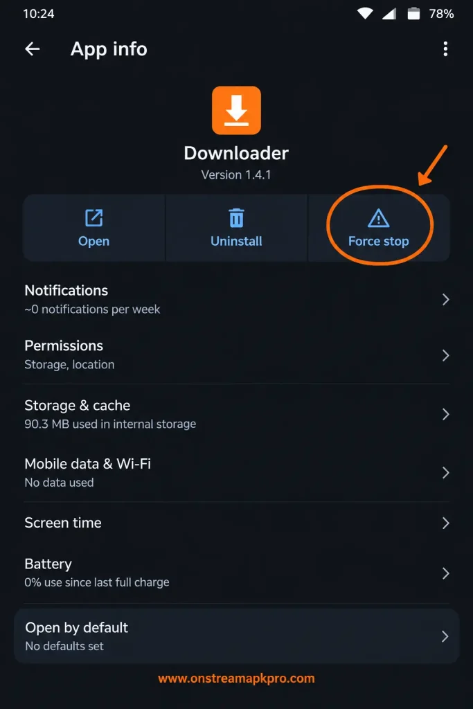 OnStream Not Working? Complete Guide With 9 Proven Fixes 2 Force stopping the OnStream app to fix a crash