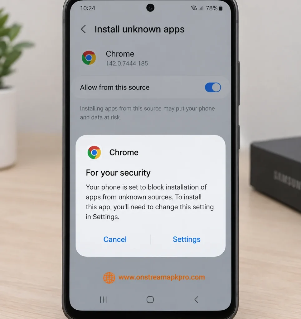 Is OnStream Safe? Dangerous Security & Privacy Risks in 2026 2 Android security warning before installing the OnStream APK