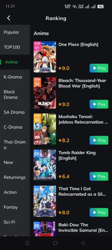 onstream with ranking shows and movies